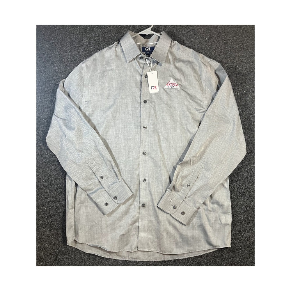 Cutter & Buck Mens Coors Light Grey Herringbone Button Down Shirt L NEW